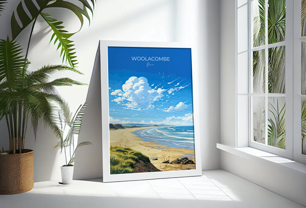 Woolacombe Travel Print Wall Art, Travel Poster of Woolacombe,England, Devon Art Lovers Gift, Travel Art Gift