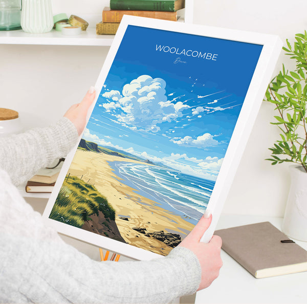 Woolacombe Travel Print Wall Art, Travel Poster of Woolacombe,England, Devon Art Lovers Gift, Travel Art Gift