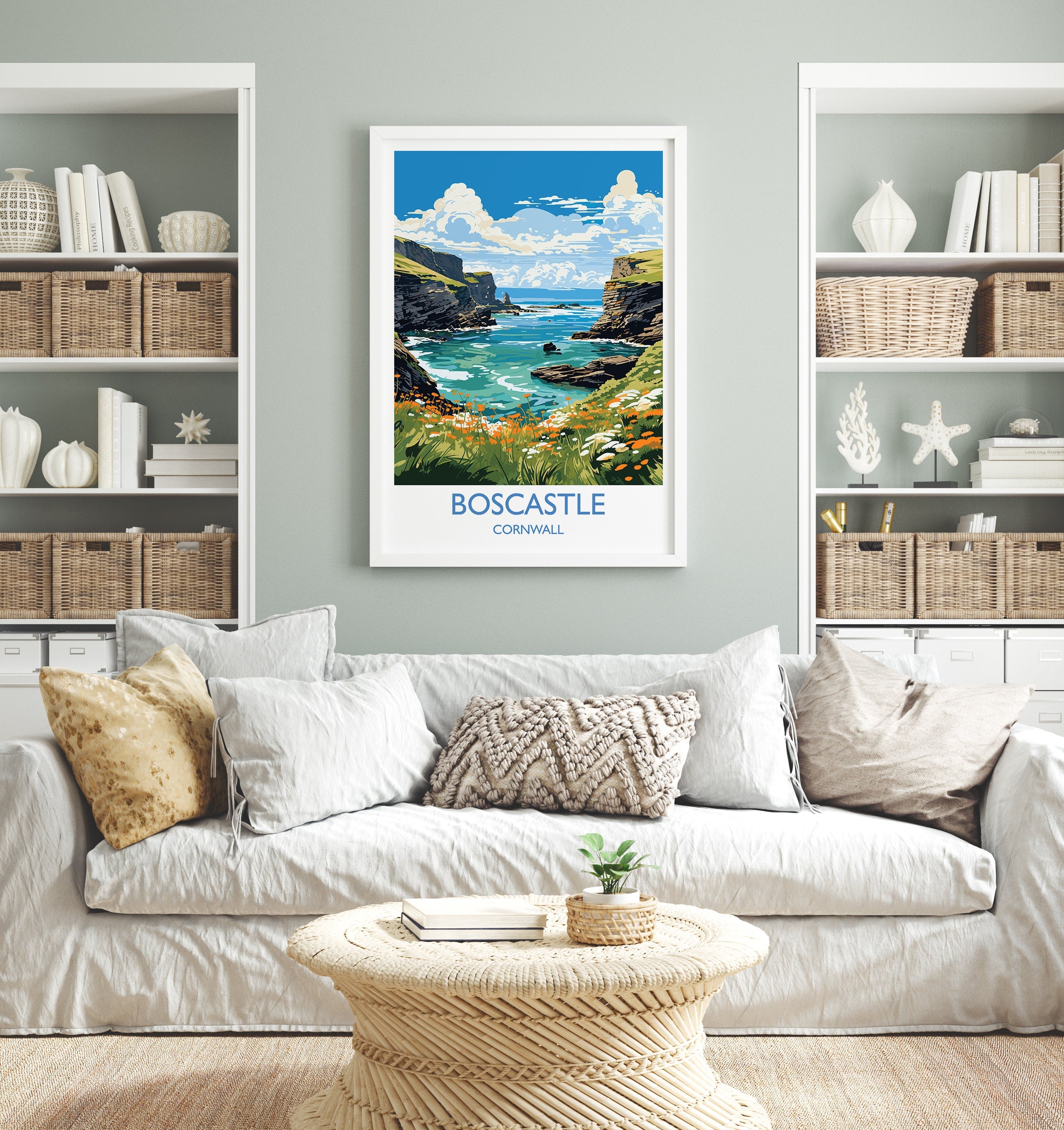 Boscastle Travel Print, Travel Poster of Boscastle, England, Cornwall Art, Boscastle Art Lovers Gift, Wall Art Print NQ Media Designs
