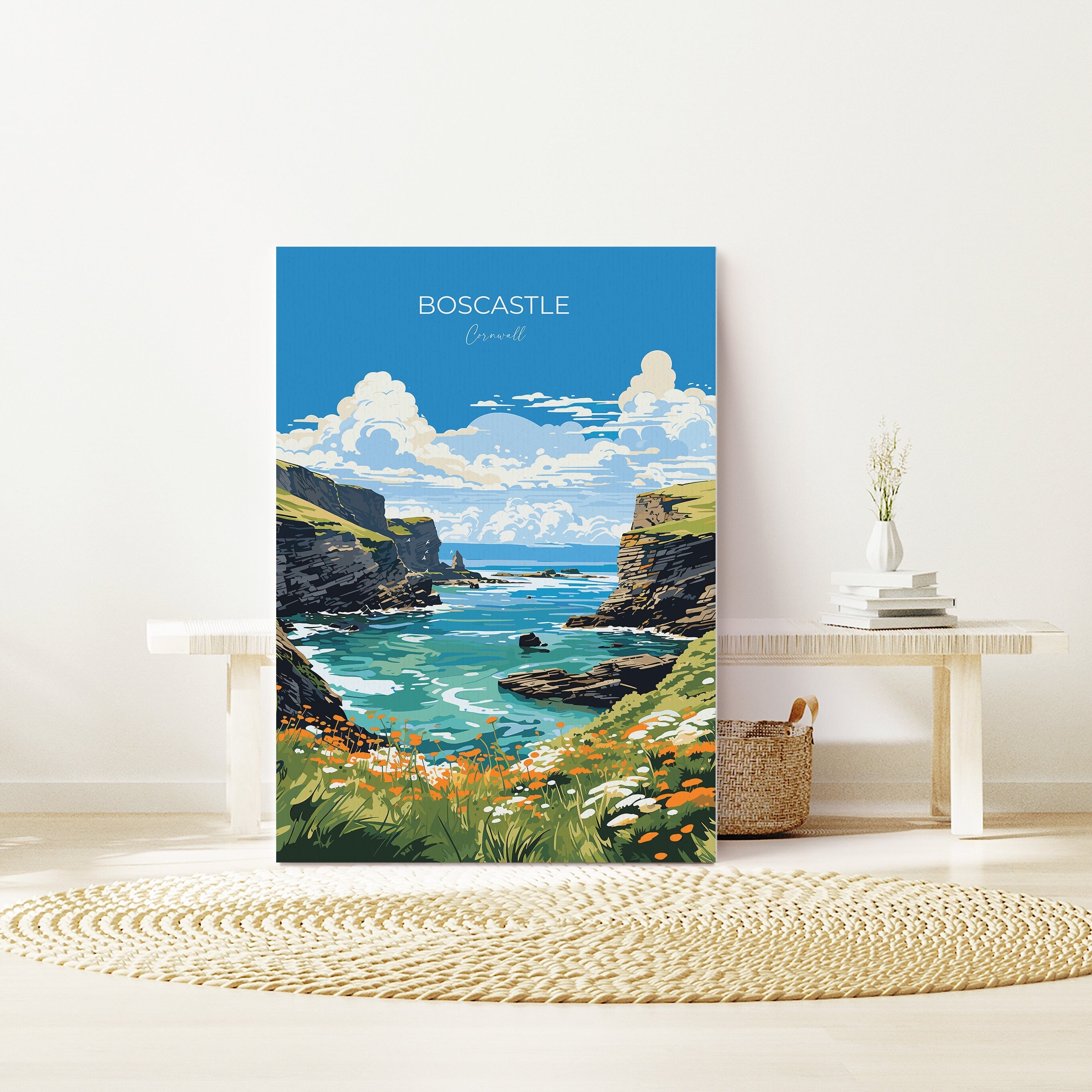 Boscastle Travel Poster, Travel Print of Boscastle, England, Cornwall Art, Boscastle Art Lovers Gift, Wall Art Print NQ Media Designs