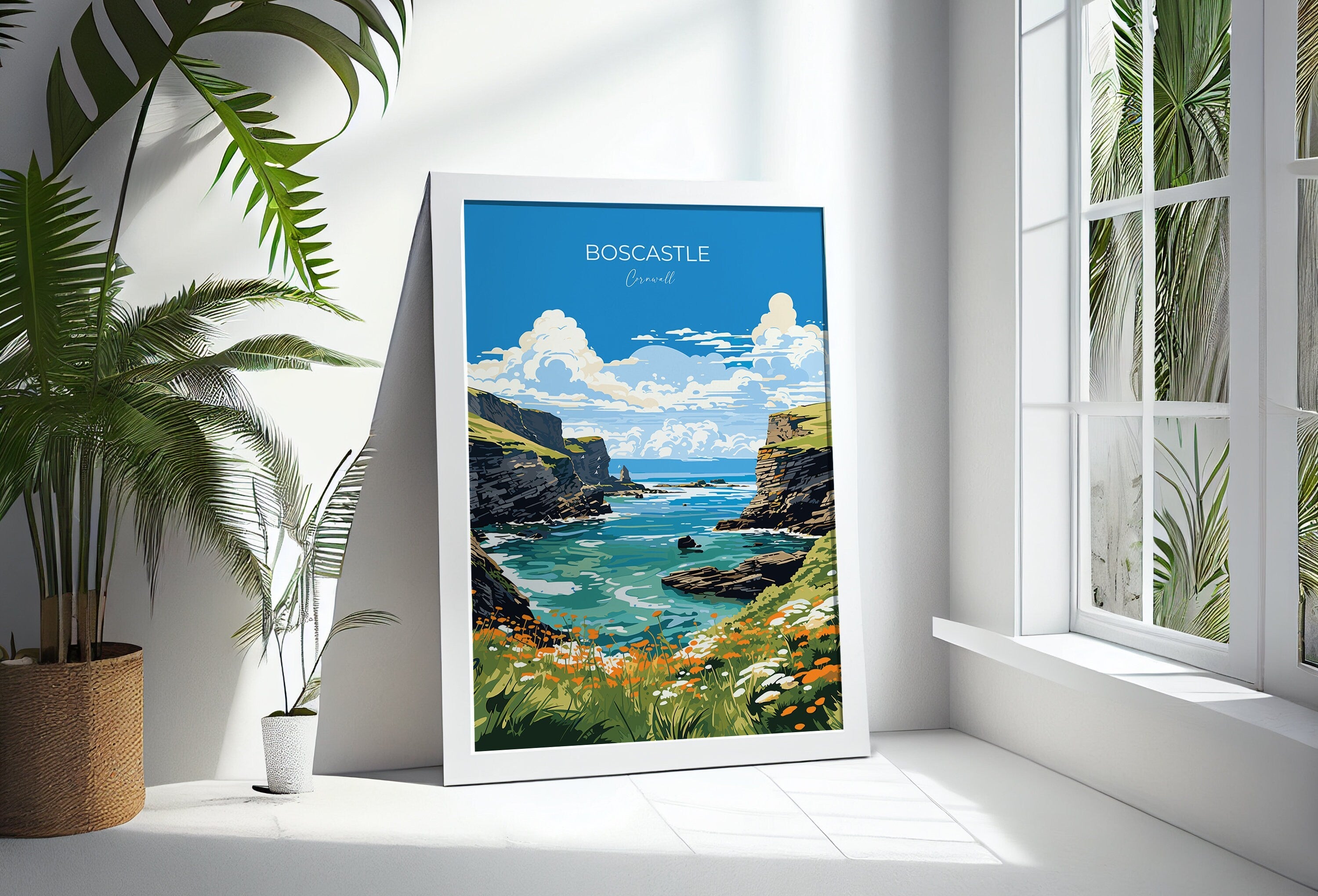 Boscastle Travel Poster, Travel Print of Boscastle, England, Cornwall Art, Boscastle Art Lovers Gift, Wall Art Print NQ Media Designs