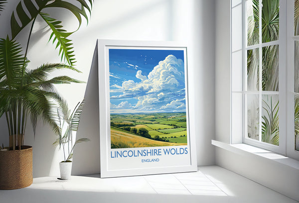 Lincolnshire Wolds Travel Poster Wall Art, Travel Print of Lincolnshire Wolds, England, Lincolnshire Art Lovers Gift, Travel Art Gift