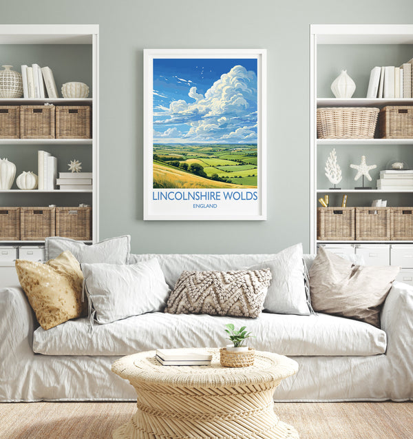 Lincolnshire Wolds Travel Poster Wall Art, Travel Print of Lincolnshire Wolds, England, Lincolnshire Art Lovers Gift, Travel Art Gift