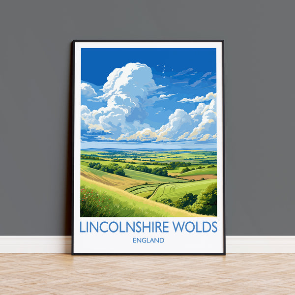 Lincolnshire Wolds Travel Poster Wall Art, Travel Print of Lincolnshire Wolds, England, Lincolnshire Art Lovers Gift, Travel Art Gift