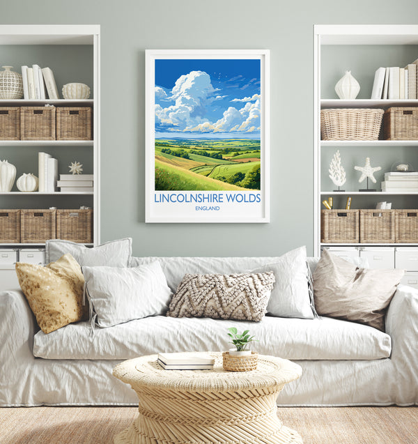 Lincolnshire Wolds Travel Poster Wall Art, Travel Print of Lincolnshire Wolds, England, Lincolnshire Art Lovers Gift, Travel Art Gift
