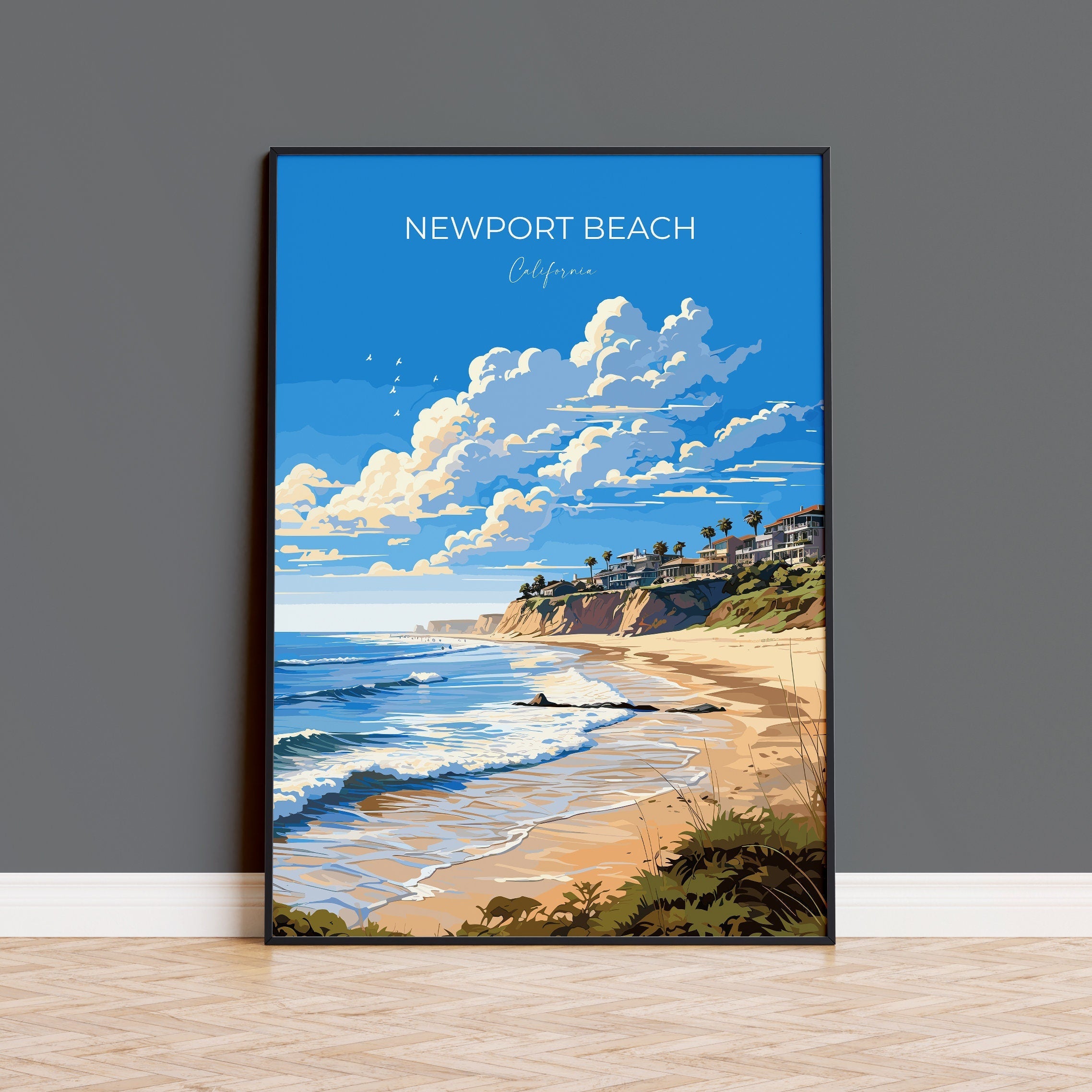 Newport Beach Travel Poster, Travel Print of Newport Beach, California, Newport Beach Art Lovers Gift, USA Gift, Wall Art Print NQ Media Designs