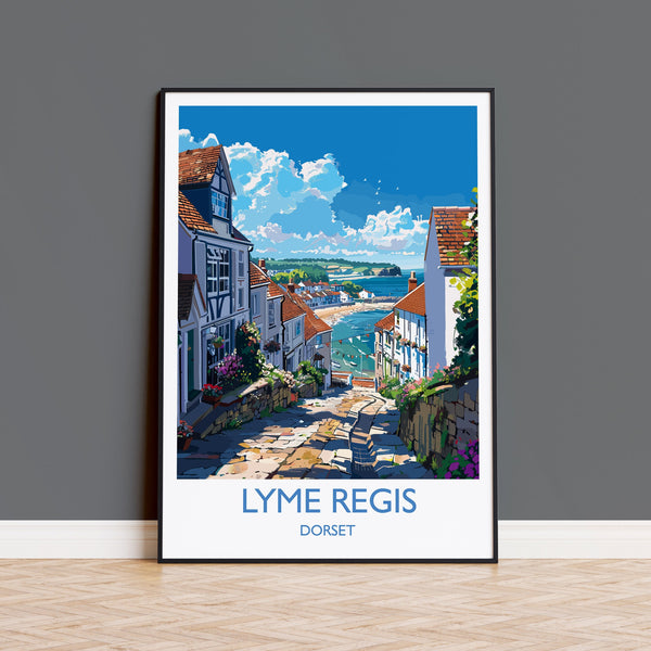 Lyme Regis Travel Print, Travel Poster of Lyme Regis, England, Dorset Art, Lyme Regis Art Lovers Gift, Wall Art Print