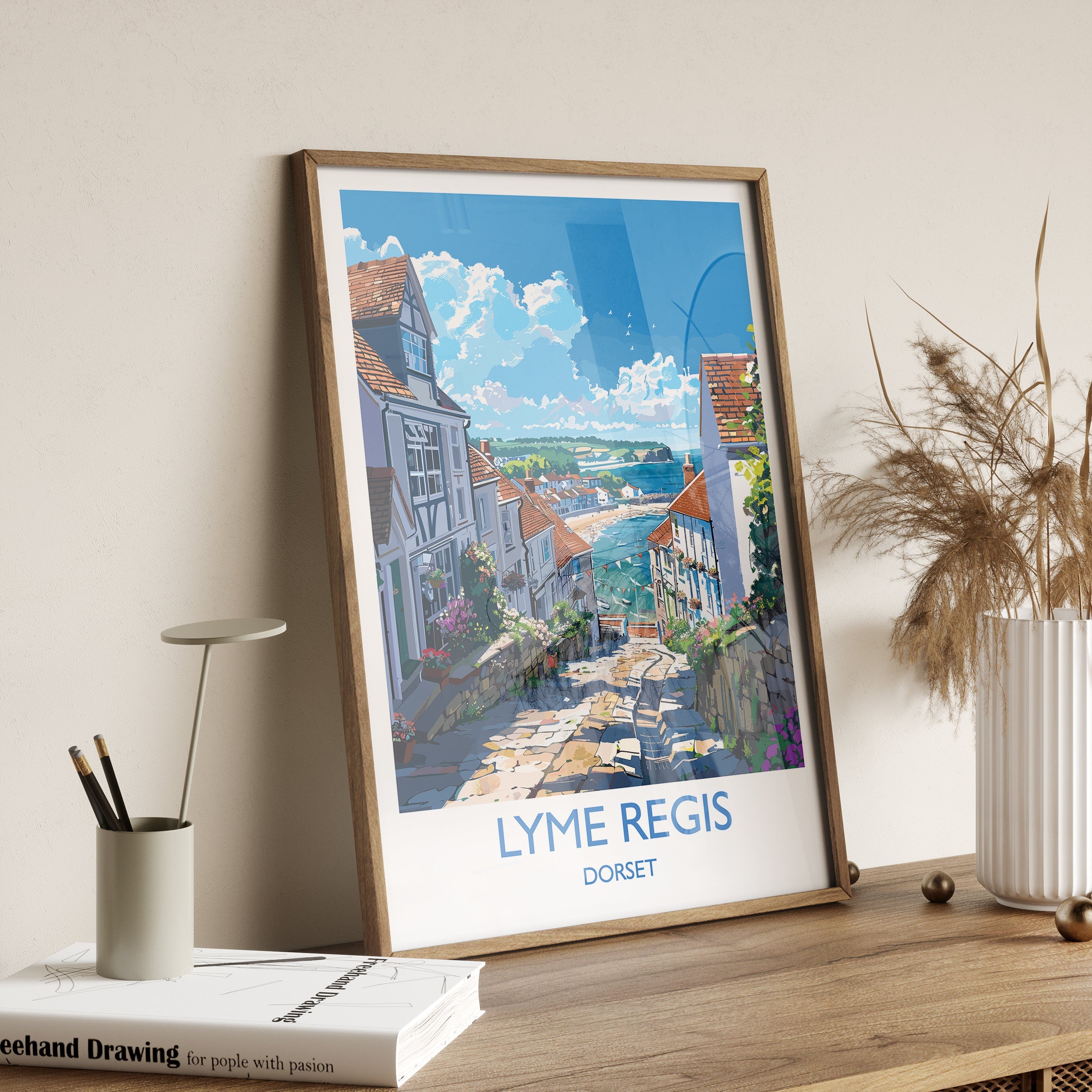 Lyme Regis Travel Print, Travel Poster of Lyme Regis, England, Dorset Art, Lyme Regis Art Lovers Gift, Wall Art Print NQ Media Designs