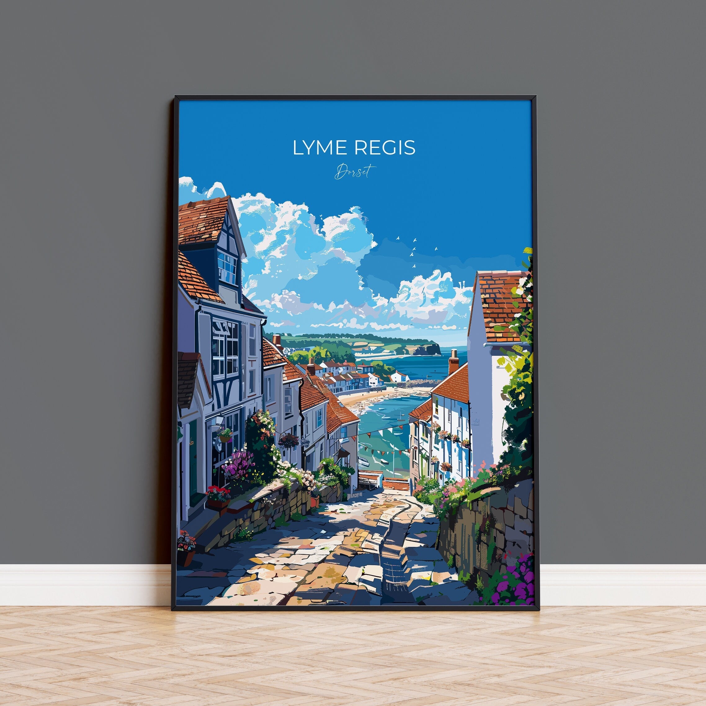 Lyme Regis Travel Poster, Travel Print of Lyme Regis, England, Dorset Art, Lyme Regis Art Lovers Gift, Wall Art Print NQ Media Designs