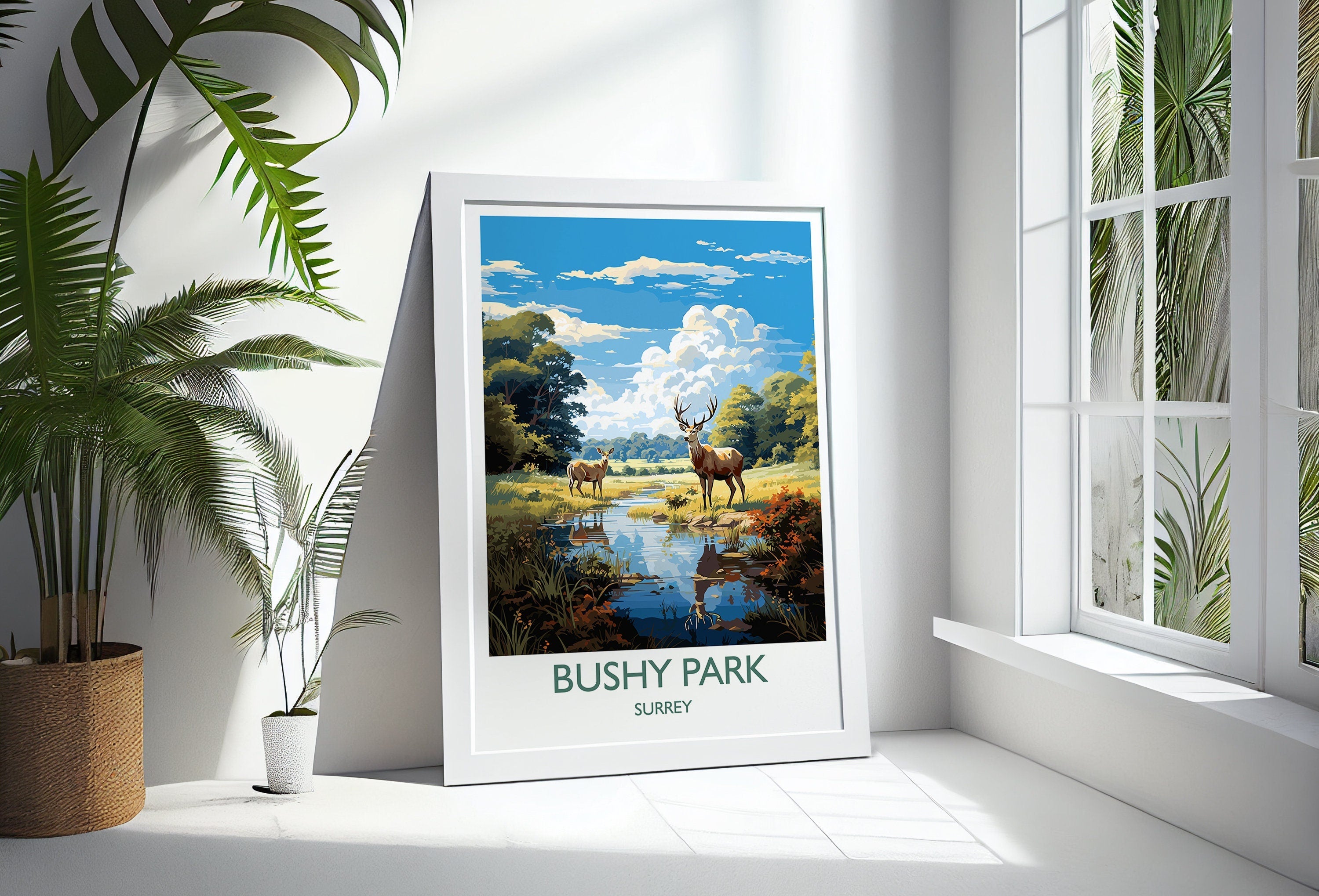 Bushy Park Travel Print, Travel Poster of Bushy Park, Surrey, London,England, London Art Lovers Gift, Wall Art Print NQ Media Designs