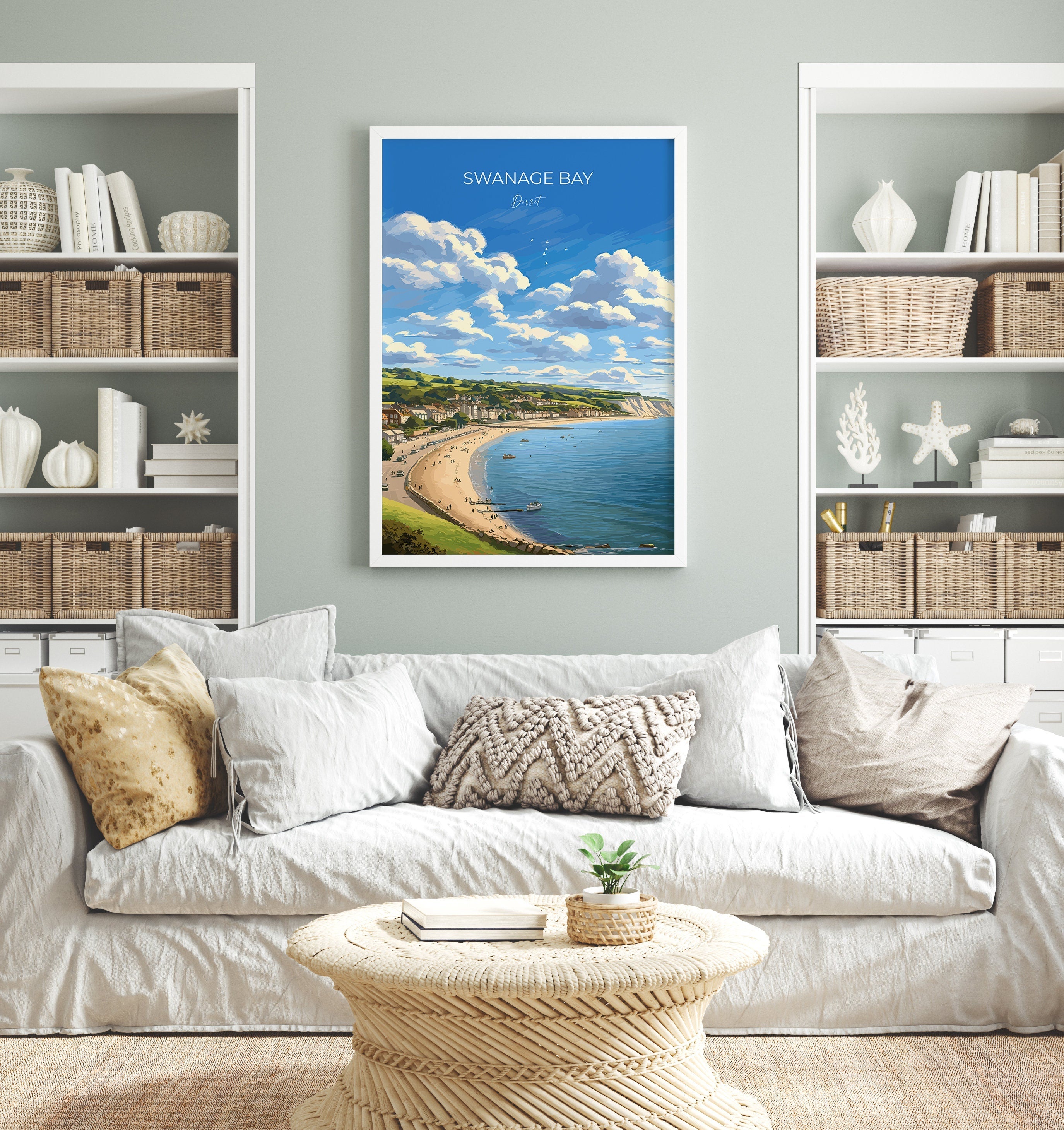 Swanage Bay Travel Poster, Travel Print of Swanage Bay, England, Dorset Coast Art Lovers Gift, Wall Art Print NQ Media Designs