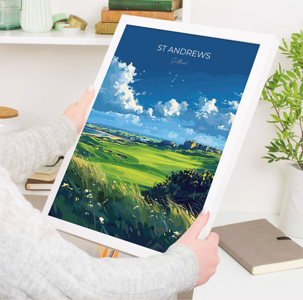 St Andrews Travel Poster Wall Art, Travel Print of St Andrews, Scotland, St Andrews Golf Art Lovers Gift, St Andrews Gift