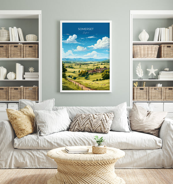 Somerset Travel Poster Wall Art, Travel Print of Somerset, England, Somerset Art Lovers Gift, Somerset Gift