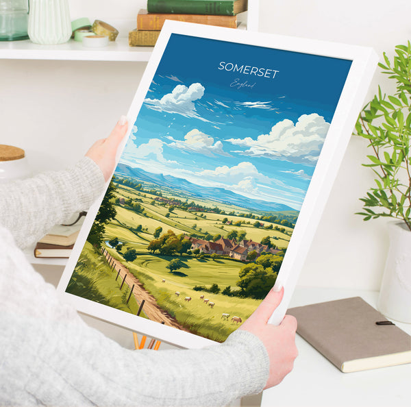 Somerset Travel Poster Wall Art, Travel Print of Somerset, England, Somerset Art Lovers Gift, Somerset Gift
