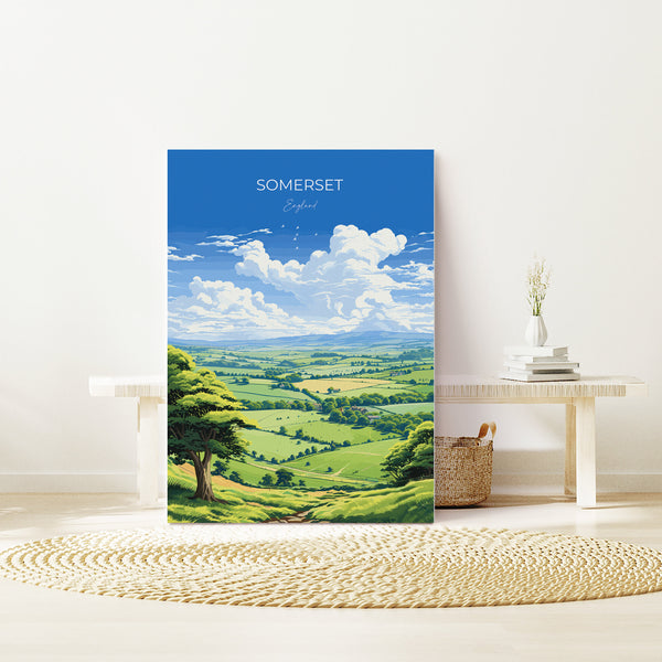 Somerset Travel Poster Wall Art, Travel Print of Somerset, England, Somerset Art Lovers Gift, Somerset Gift