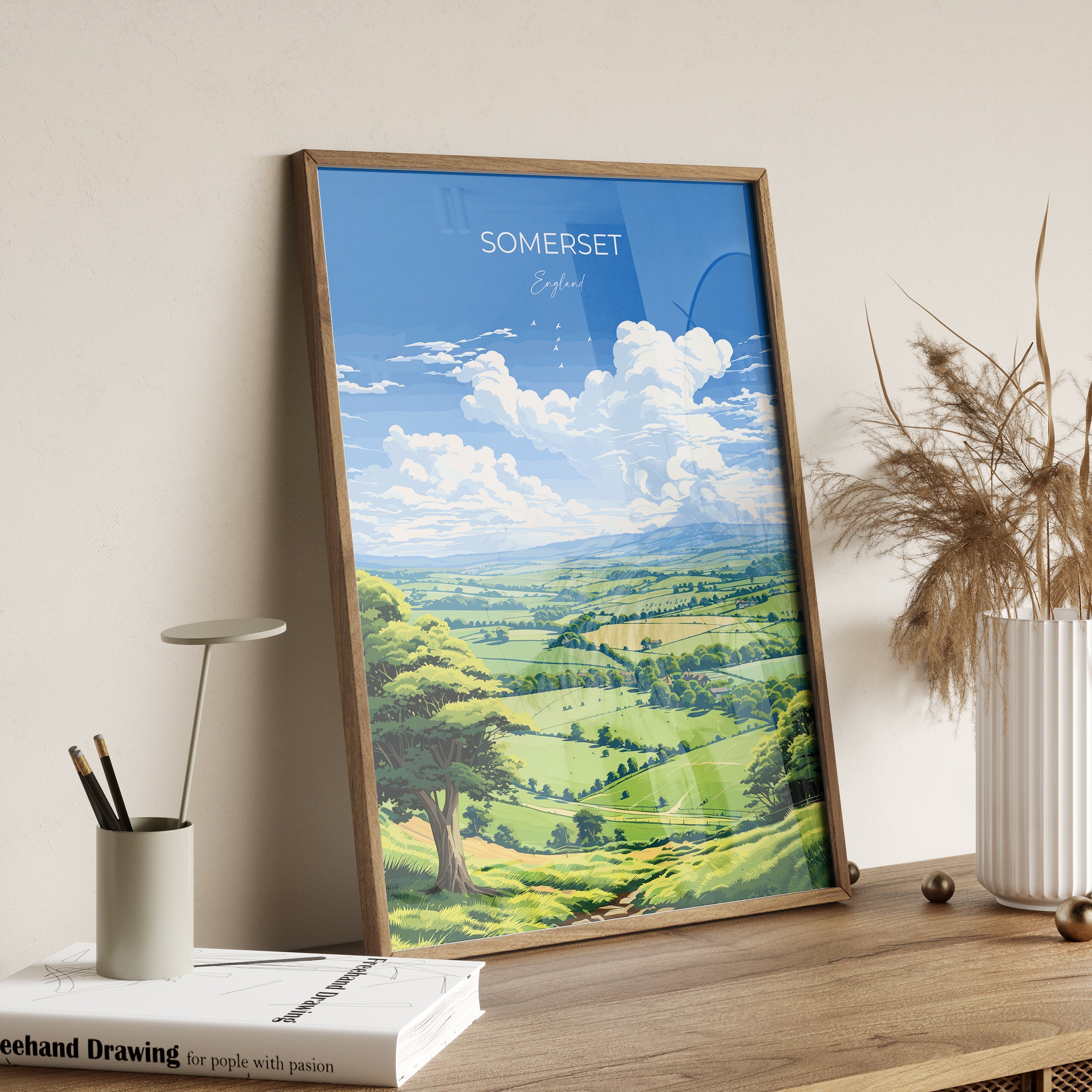 Somerset Travel Poster Wall Art, Travel Print of Somerset, England, Somerset Art Lovers Gift, Somerset Gift NQ Media Designs