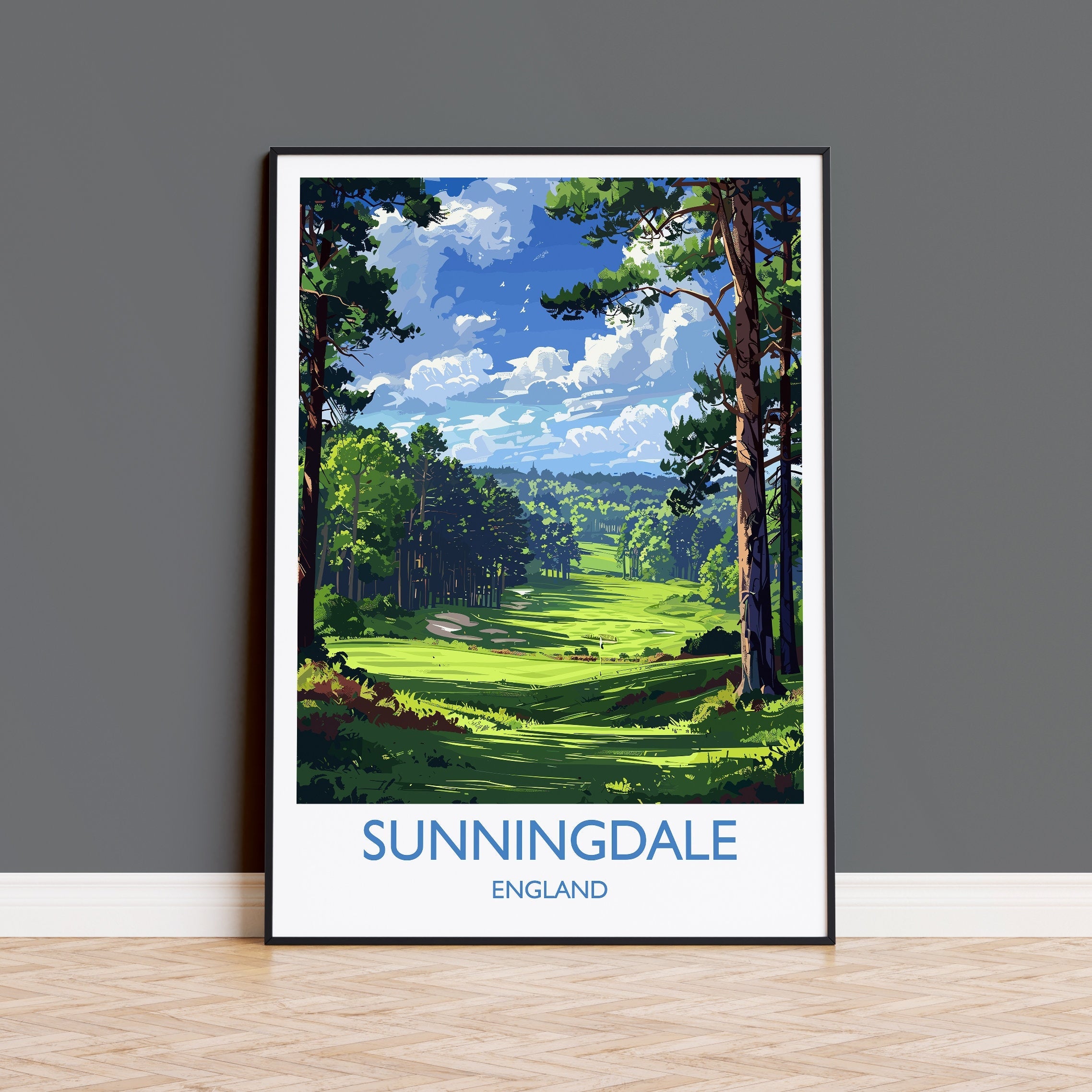 Sunningdale Travel Print, Travel Poster of Sunningdale Golf Course, Sunningdale Art Lovers Gift, Berkshire, Birthday Gift NQ Media Designs