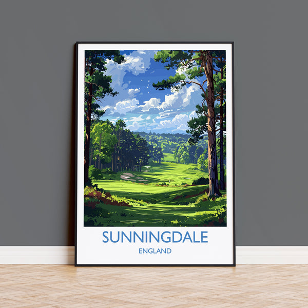 Sunningdale Travel Print, Travel Poster of Sunningdale Golf Course, Sunningdale Art Lovers Gift, Berkshire, Birthday Gift
