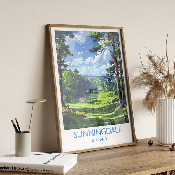 Sunningdale Travel Print, Travel Poster of Sunningdale Golf Course, Sunningdale Art Lovers Gift, Berkshire, Birthday Gift