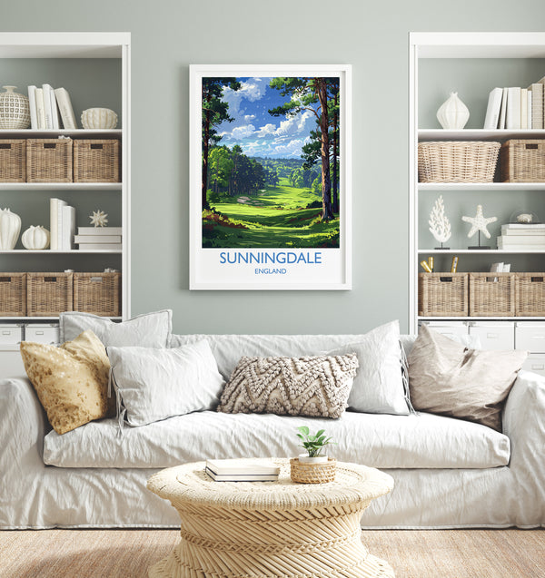 Sunningdale Travel Print, Travel Poster of Sunningdale Golf Course, Sunningdale Art Lovers Gift, Berkshire, Birthday Gift
