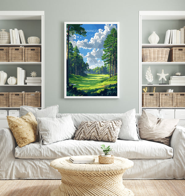 Sunningdale Travel Poster, Travel Print of Sunningdale Golf Course, Sunningdale Art Lovers Gift, Berkshire, Birthday Gift