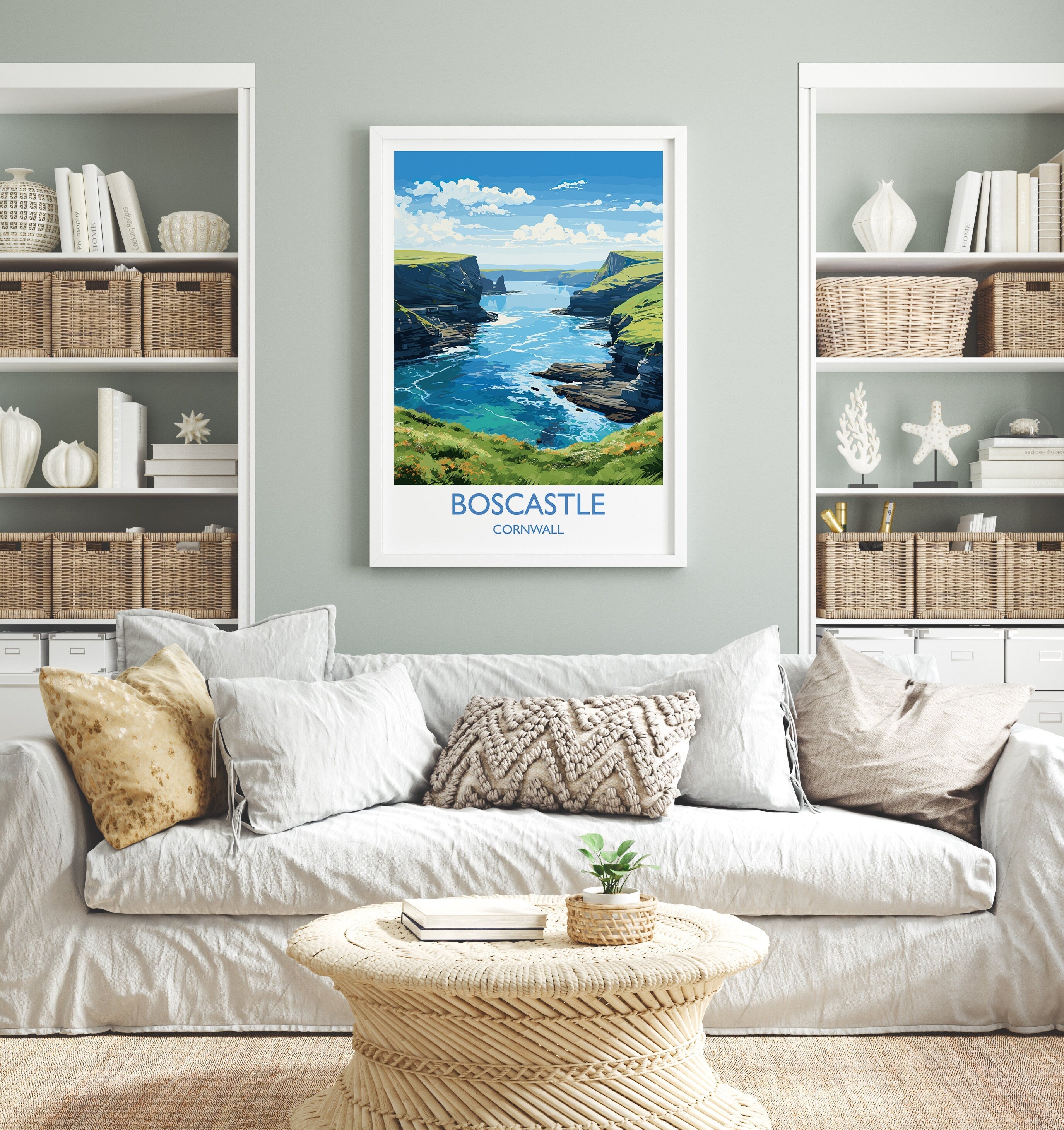Boscastle Travel Print, Travel Poster of Boscastle, England, Cornwall Art, Boscastle Art Lovers Gift, Wall Art Print NQ Media Designs