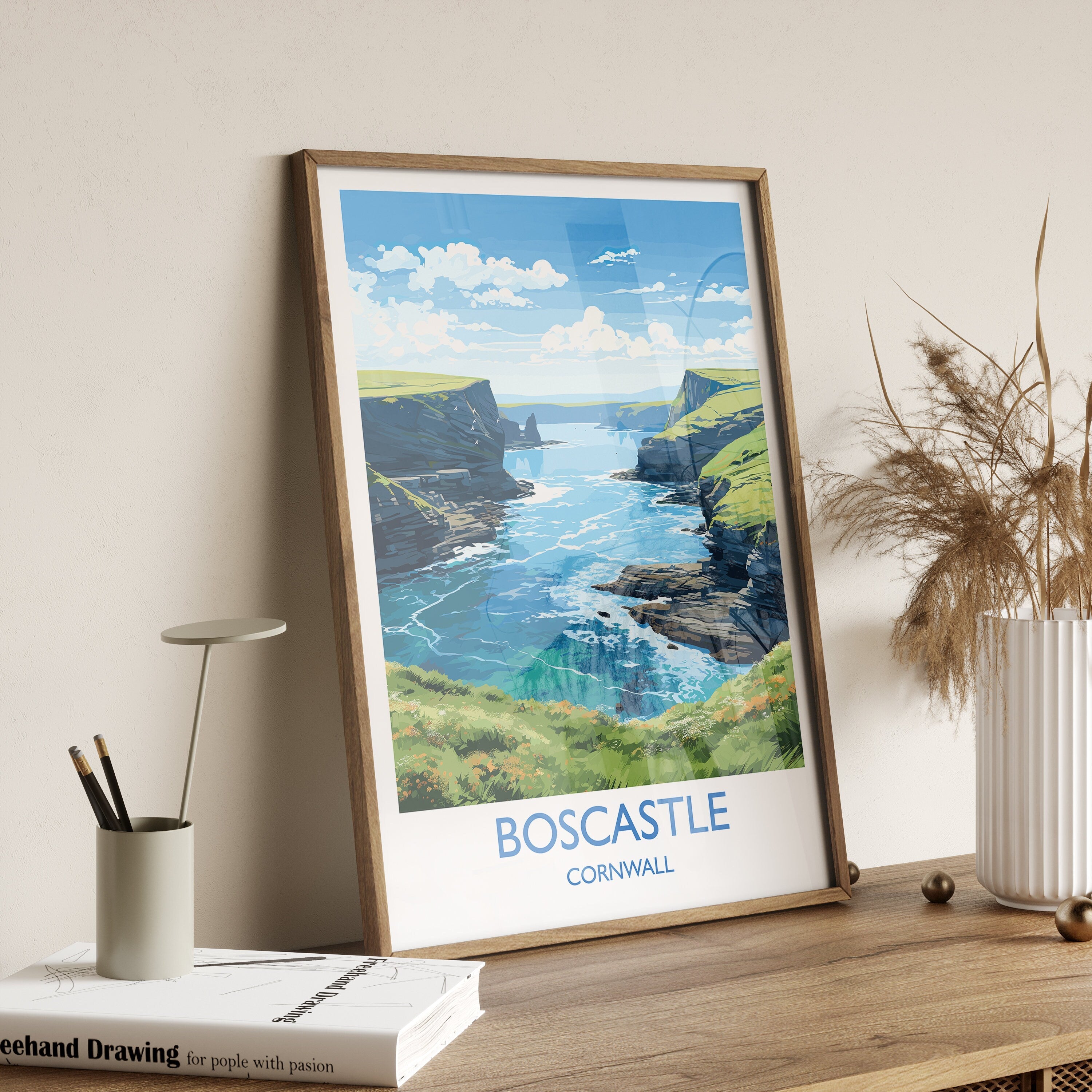 Boscastle Travel Print, Travel Poster of Boscastle, England, Cornwall Art, Boscastle Art Lovers Gift, Wall Art Print NQ Media Designs