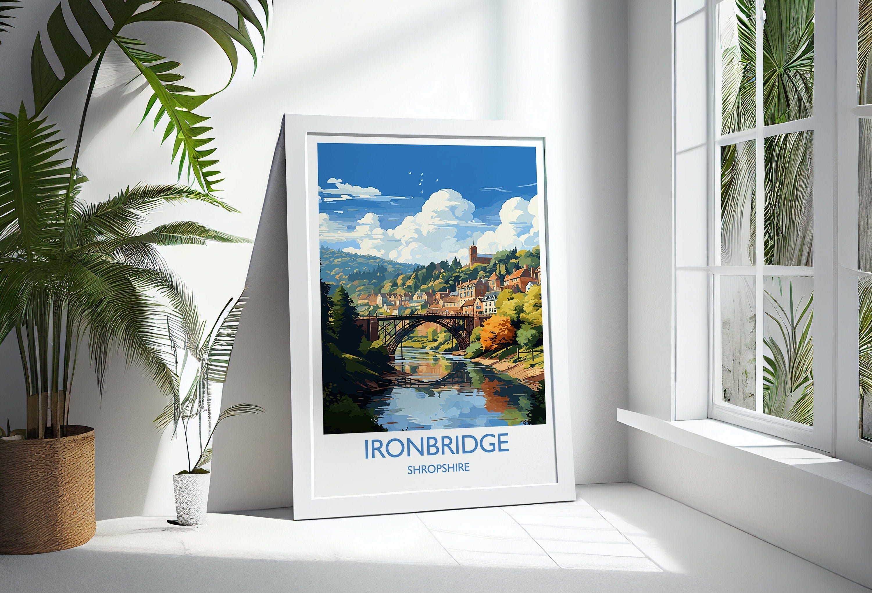 Ironbridge Travel Print, Travel Poster of Ironbridge, England, Shropshire Art, Ironbridge Art Lovers Gift, Wall Art Print NQ Media Designs
