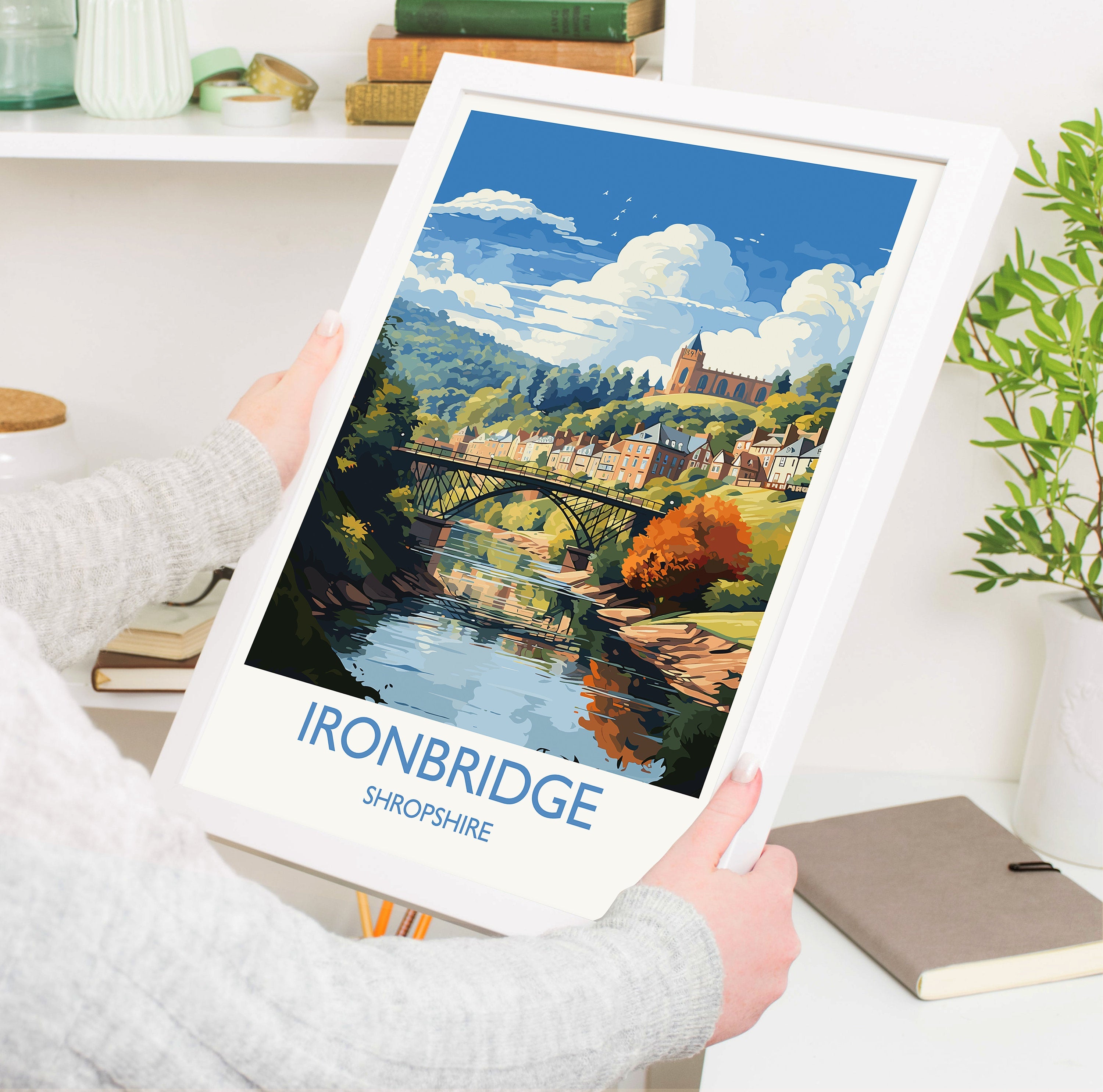 Ironbridge Travel Print, Travel Poster of Ironbridge, England, Shropshire Art, Ironbridge Art Lovers Gift, Wall Art Print NQ Media Designs