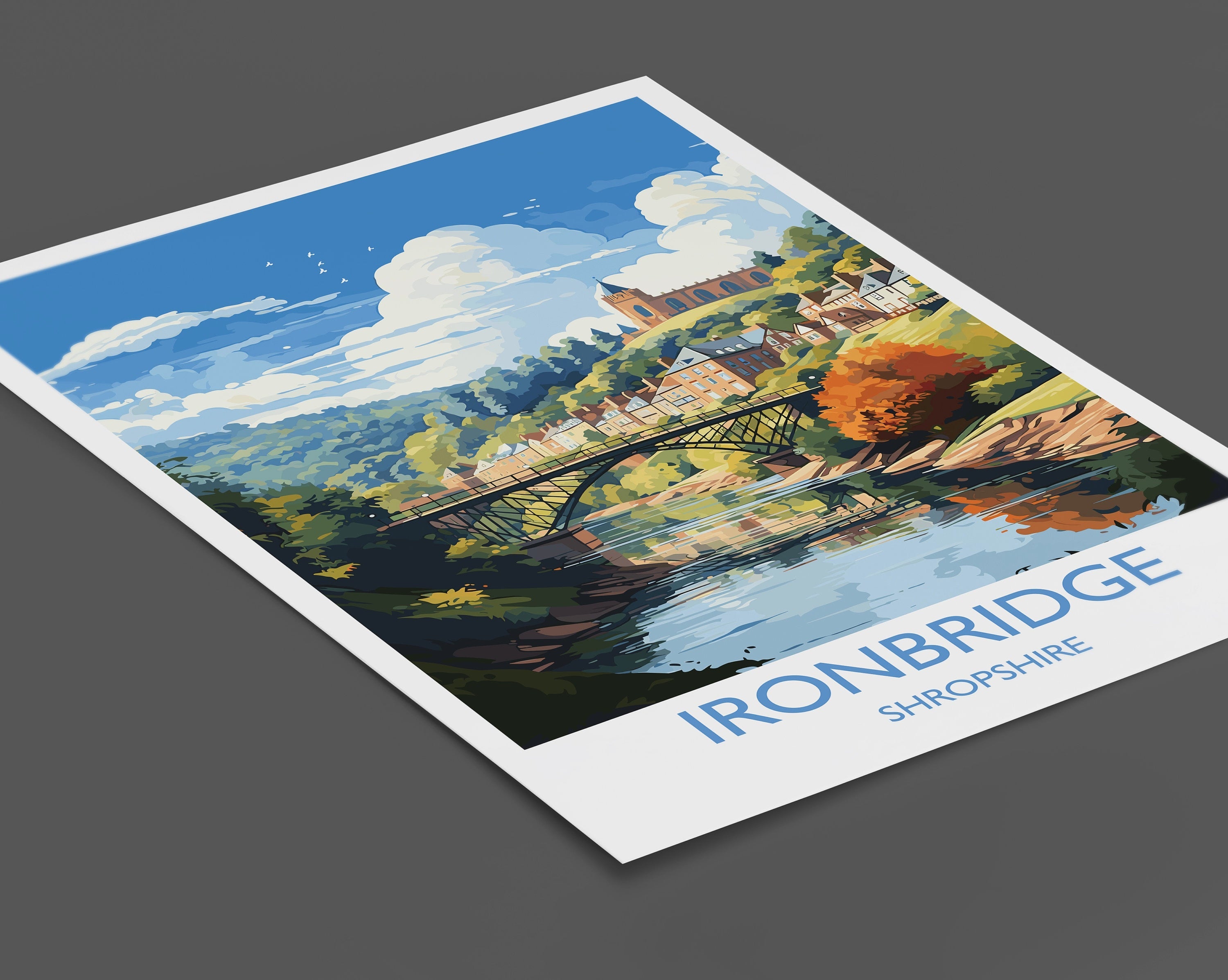 Ironbridge Travel Print, Travel Poster of Ironbridge, England, Shropshire Art, Ironbridge Art Lovers Gift, Wall Art Print NQ Media Designs