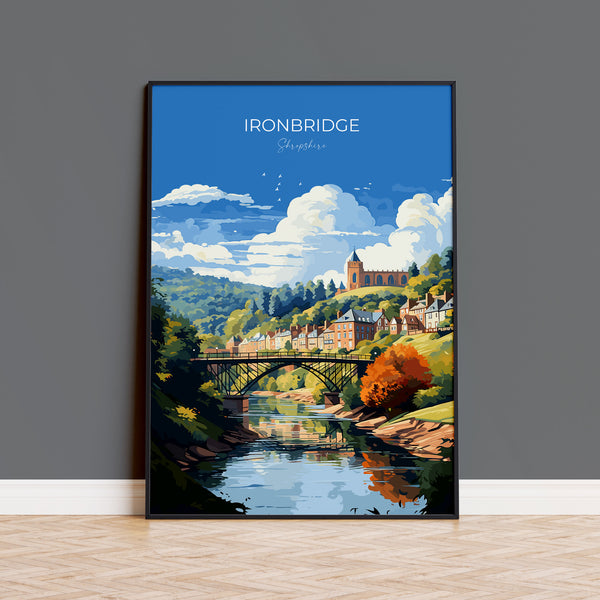 Ironbridge Travel Poster, Travel Print of Ironbridge, England, Shropshire Art, Ironbridge Art Lovers Gift, Wall Art Print