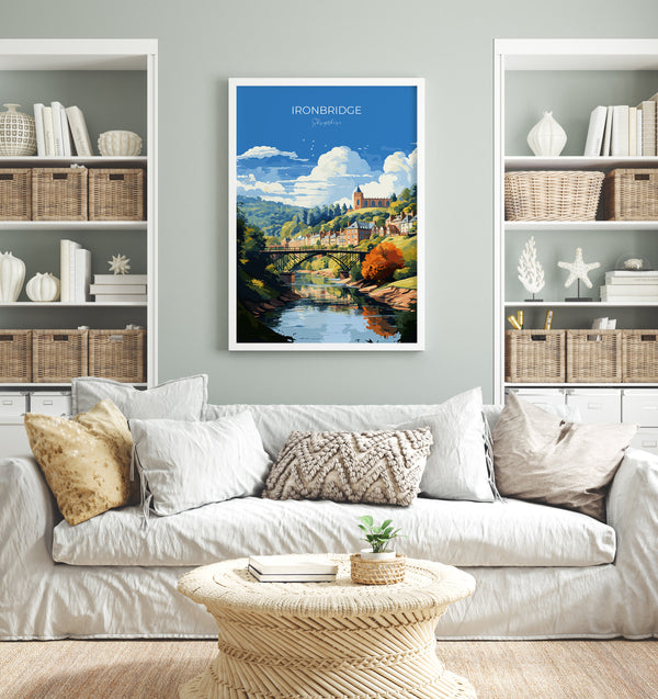 Ironbridge Travel Poster, Travel Print of Ironbridge, England, Shropshire Art, Ironbridge Art Lovers Gift, Wall Art Print