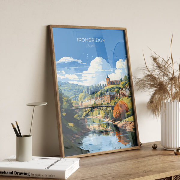 Ironbridge Travel Poster, Travel Print of Ironbridge, England, Shropshire Art, Ironbridge Art Lovers Gift, Wall Art Print