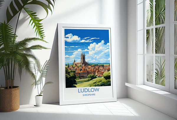 Ludlow Travel Print, Travel Poster of Ludlow, England, Shropshire Art, Ludlow Art Lovers Gift, Wall Art Print