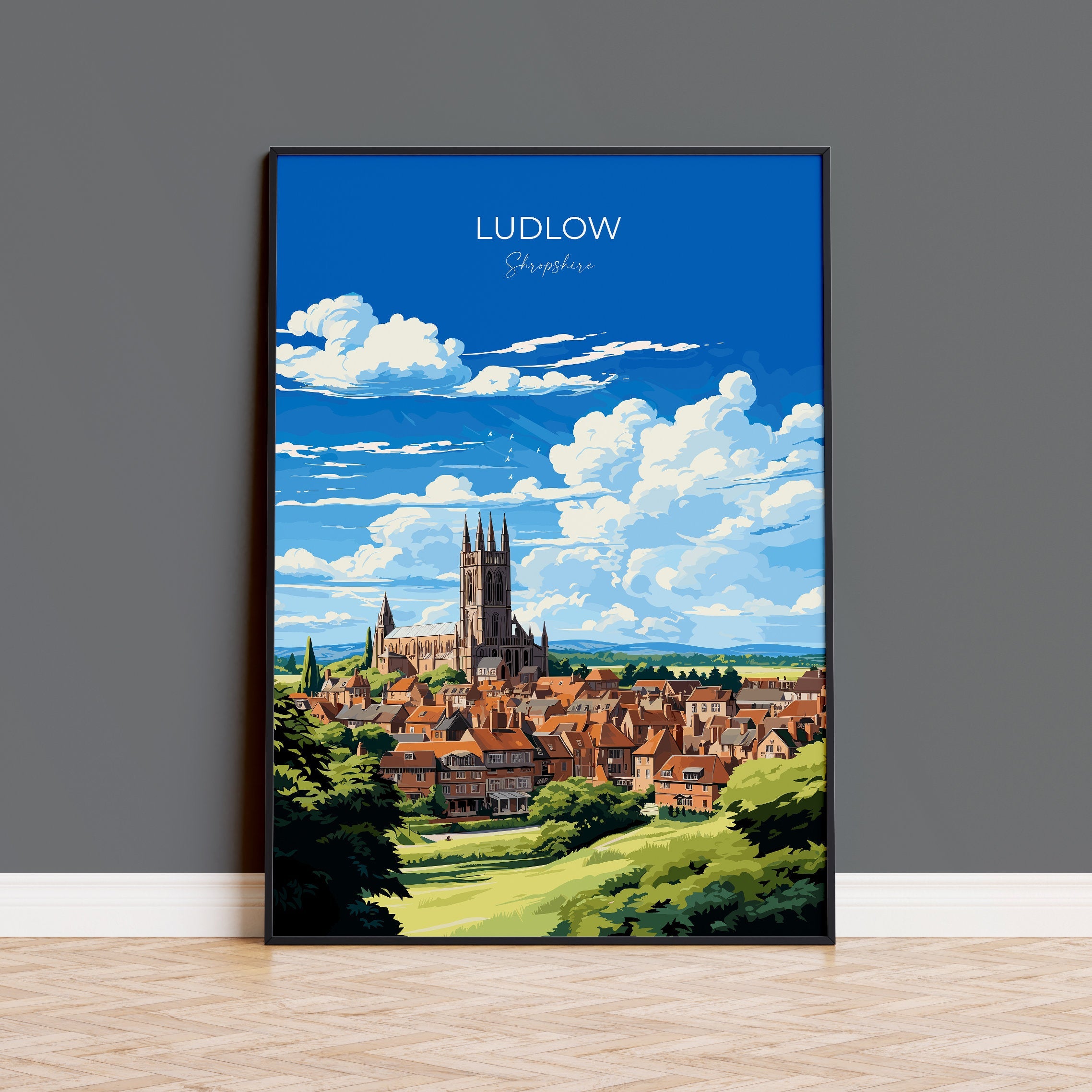 Ludlow Travel Poster, Travel Print of Ludlow, England, Shropshire Art, Ludlow Art Lovers Gift, Wall Art Print NQ Media Designs