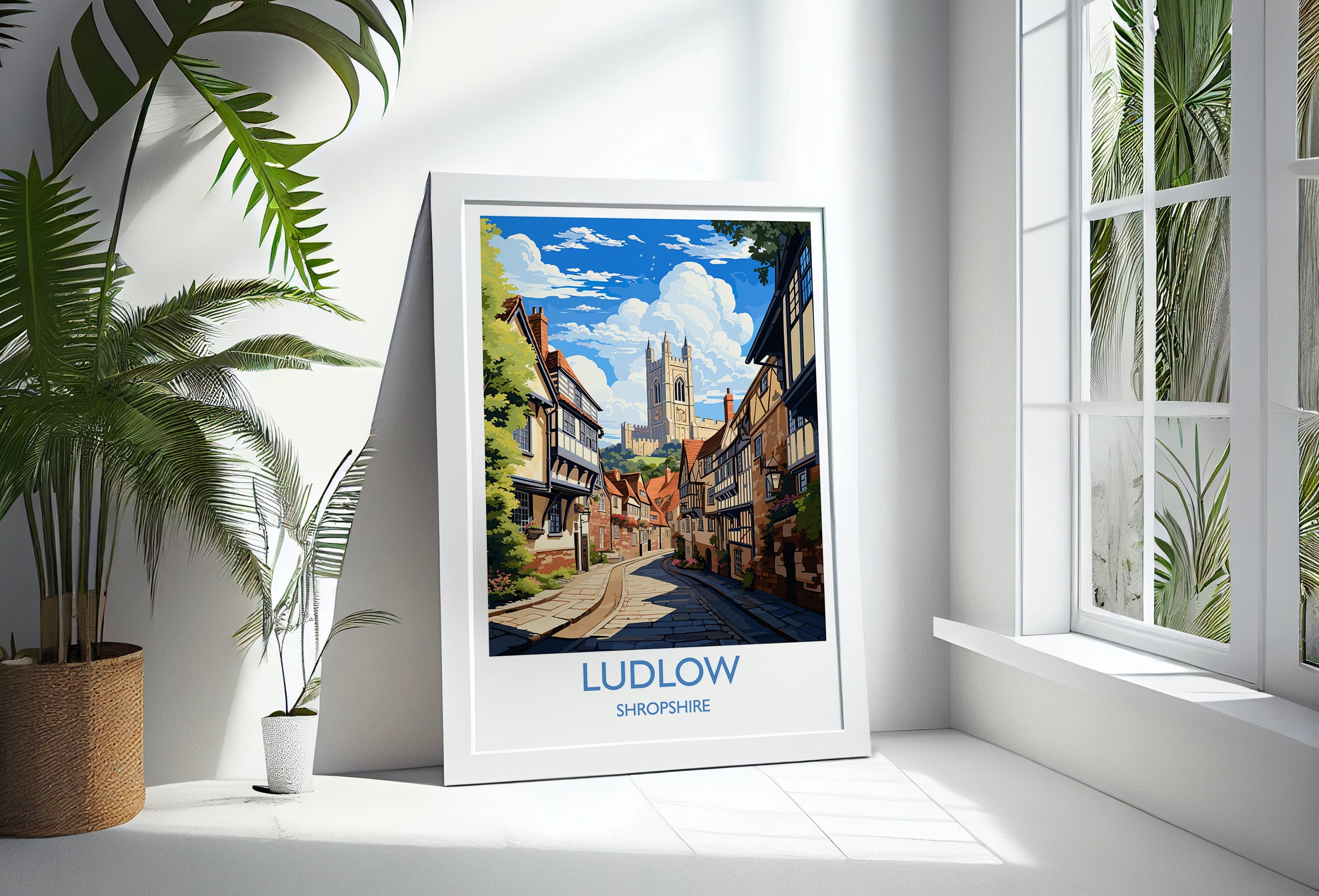 Ludlow Travel Print, Travel Poster of Ludlow, England, Shropshire Art, Ludlow Art Lovers Gift, Wall Art Print NQ Media Designs