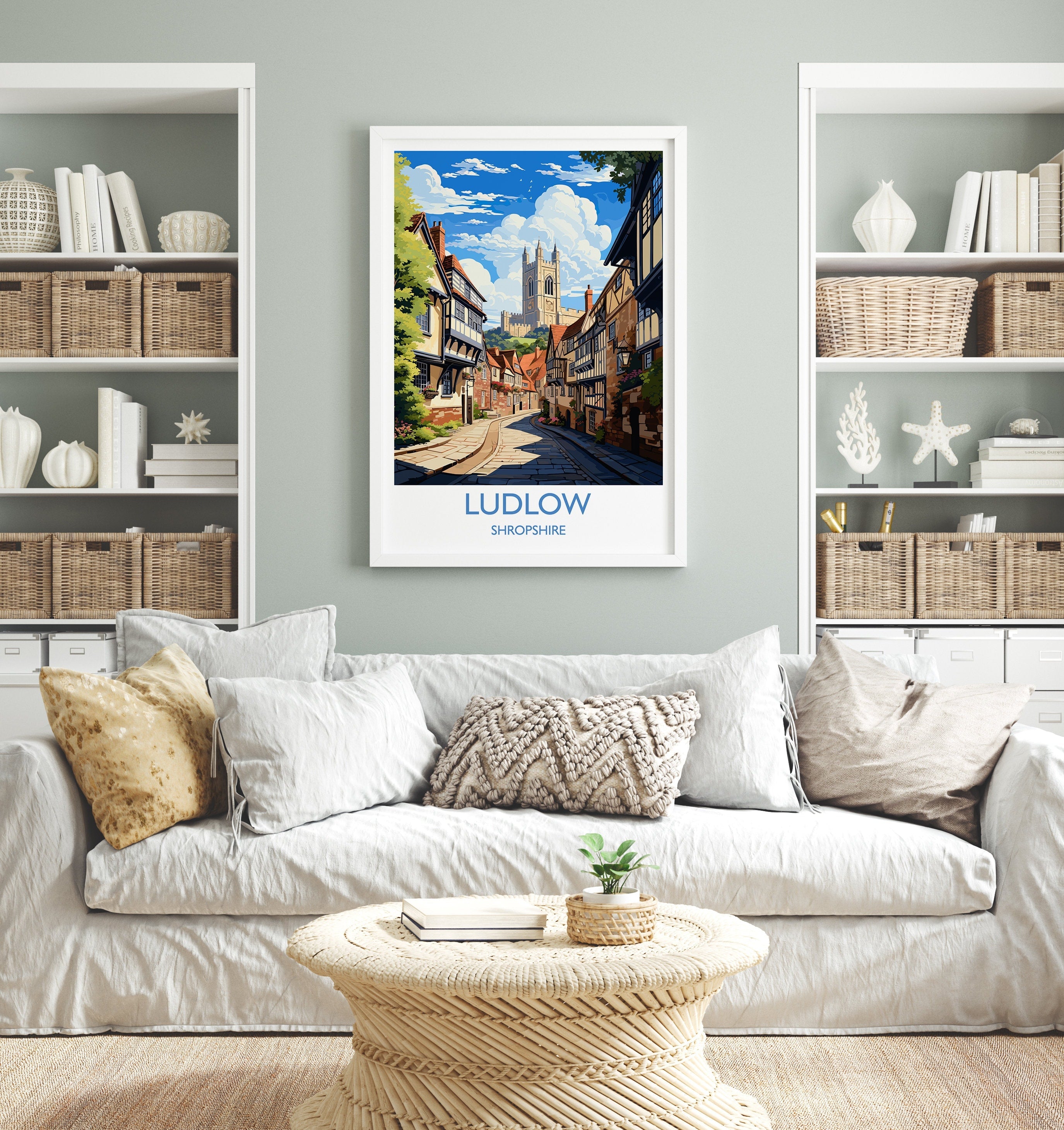 Ludlow Travel Print, Travel Poster of Ludlow, England, Shropshire Art, Ludlow Art Lovers Gift, Wall Art Print NQ Media Designs