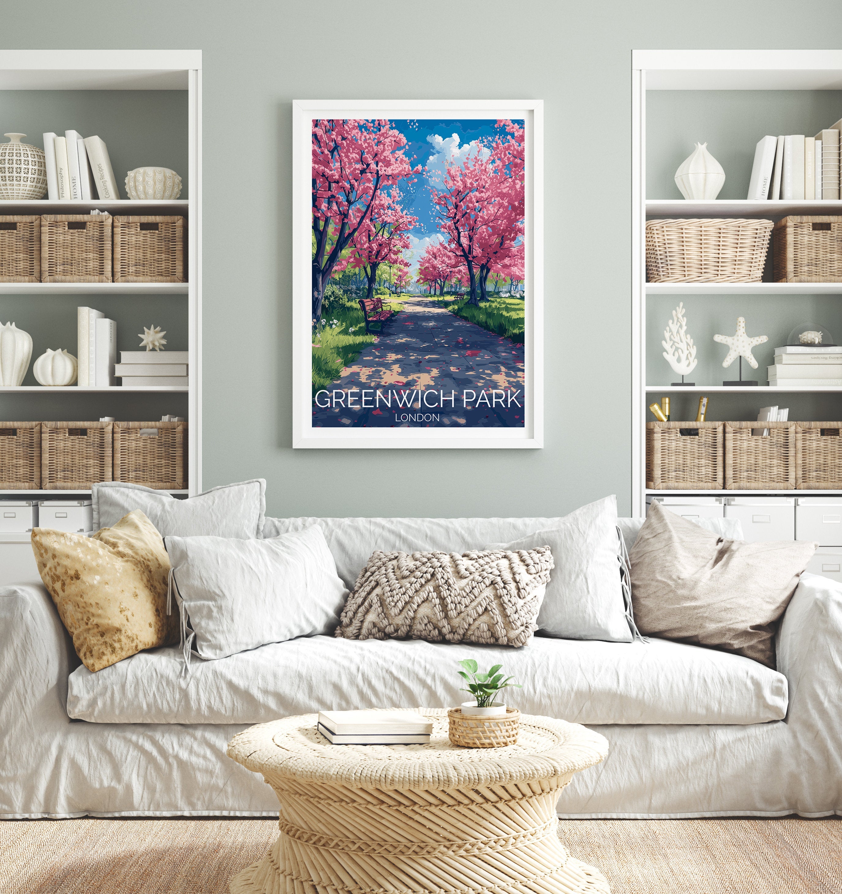Greenwich Park Travel Poster Wall Art, Travel Print of Greenwich Park, Spring Blossom, Greenwich Park Art Gift, London Art Lovers Gift NQ Media Designs