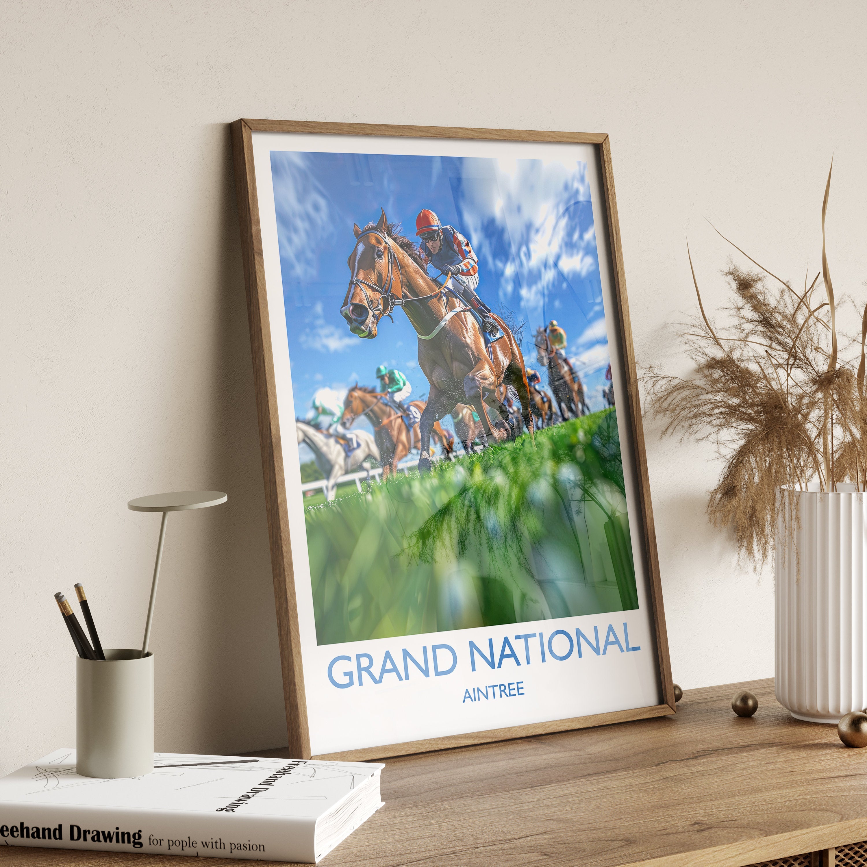 Grand National Travel Poster Wall Art, Travel Print of Aintree, Merseyside, England, Grand National Horse Race Art Gift, England Art Gift NQ Media Designs