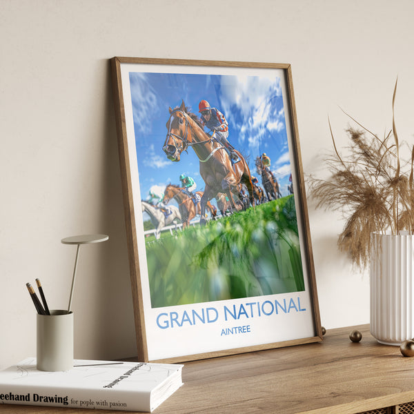 Grand National Travel Poster Wall Art, Travel Print of Aintree, Merseyside, England, Grand National Horse Race Art Gift, England Art Gift