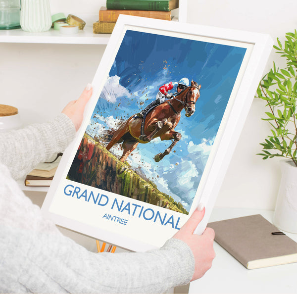 Grand National Travel Print Wall Art, Travel Poster of Aintree, Merseyside, England, Grand National Horse Race Art Gift, England Art Gift