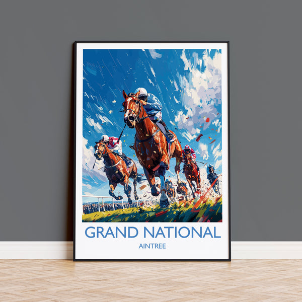 Grand National Travel Poster Wall Art, Travel Print of Aintree, Merseyside, England, Grand National Horse Race Art Gift, England Art Gift