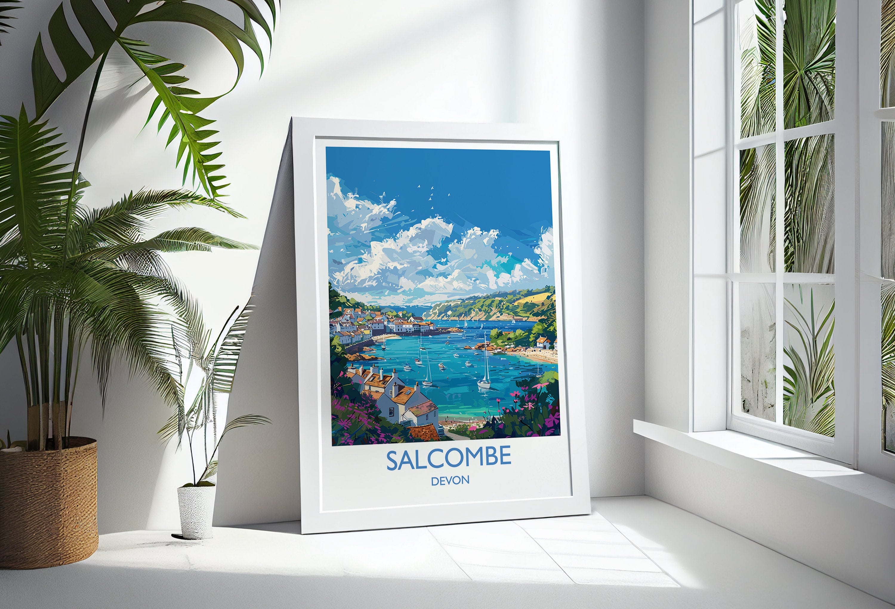 Salcombe Travel Print, Travel Poster of Salcombe, England, Devon Art, Salcombe Art Lovers Gift, Wall Art Print NQ Media Designs