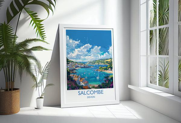 Salcombe Travel Print, Travel Poster of Salcombe, England, Devon Art, Salcombe Art Lovers Gift, Wall Art Print