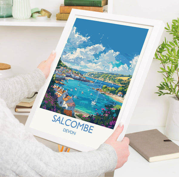 Salcombe Travel Print, Travel Poster of Salcombe, England, Devon Art, Salcombe Art Lovers Gift, Wall Art Print