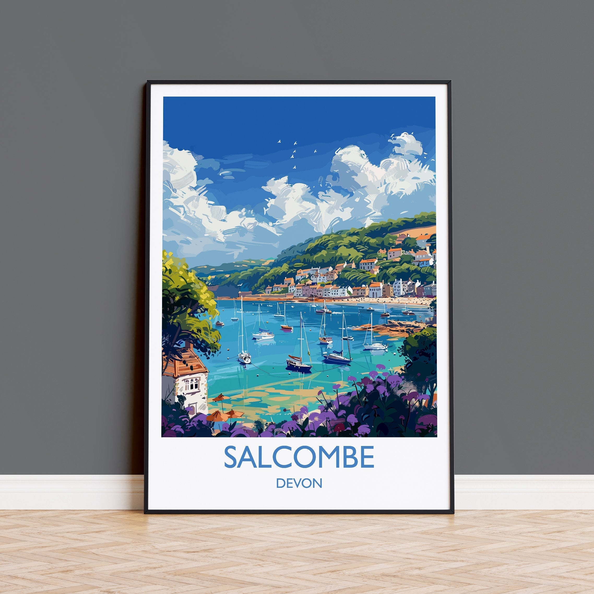 Salcombe Travel Print, Travel Poster of Salcombe, England, Devon Art, Salcombe Art Lovers Gift, Wall Art Print NQ Media Designs