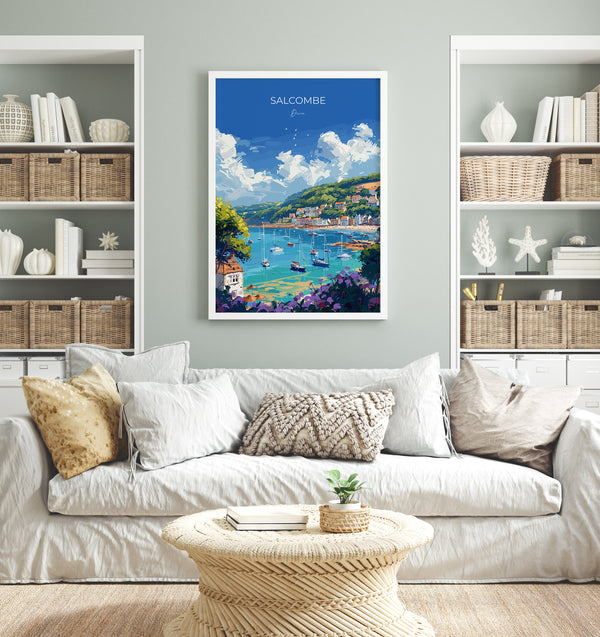 Salcombe Travel Poster, Travel Print of Salcombe, England, Devon Art, Salcombe Art Lovers Gift, Wall Art Print