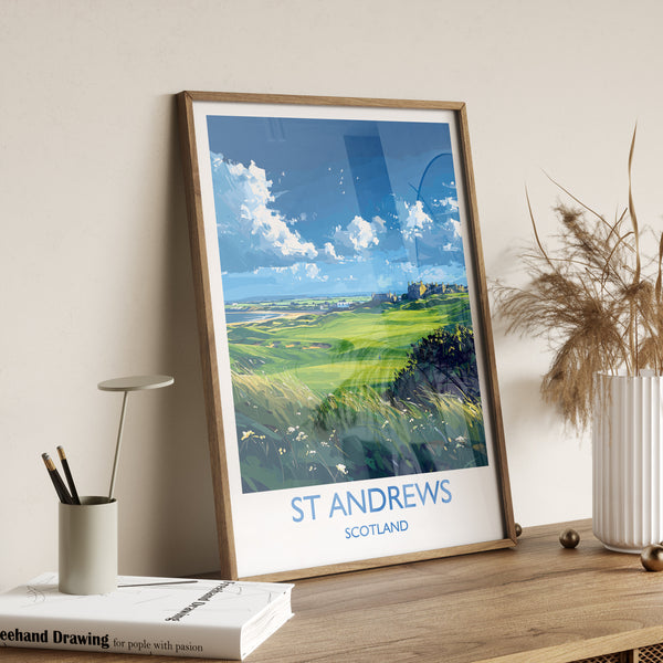 St Andrews Travel Poster Wall Art, Travel Print of St Andrews, Scotland, St Andrews Golf Art Lovers Gift, St Andrews Gift