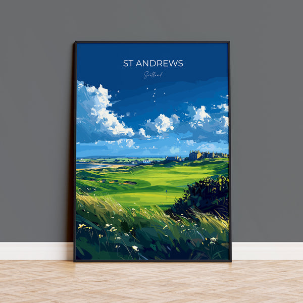 St Andrews Travel Poster Wall Art, Travel Print of St Andrews, Scotland, St Andrews Golf Art Lovers Gift, St Andrews Gift