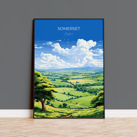 Somerset Travel Poster Wall Art, Travel Print of Somerset, England, Somerset Art Lovers Gift, Somerset Gift